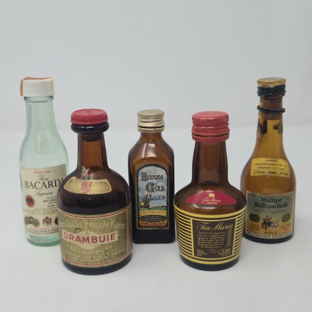 Vintage Miniature Liquor Bottle Lot - Drambuie, Tia Maria, Mampe, Bermuda Gold